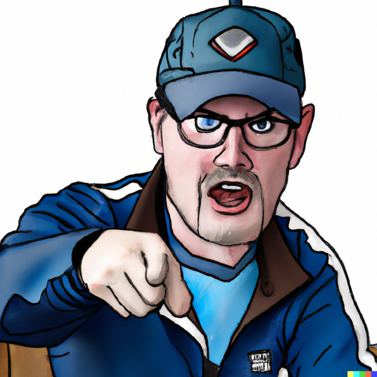 DALL·E 2022-08-07 15.01.54 - Craig Levein wearing a baseball hat and a blue tracksuit, shouting at a soccer scout, pointing at where he wants him to go. Digital art, colourful, ex.png